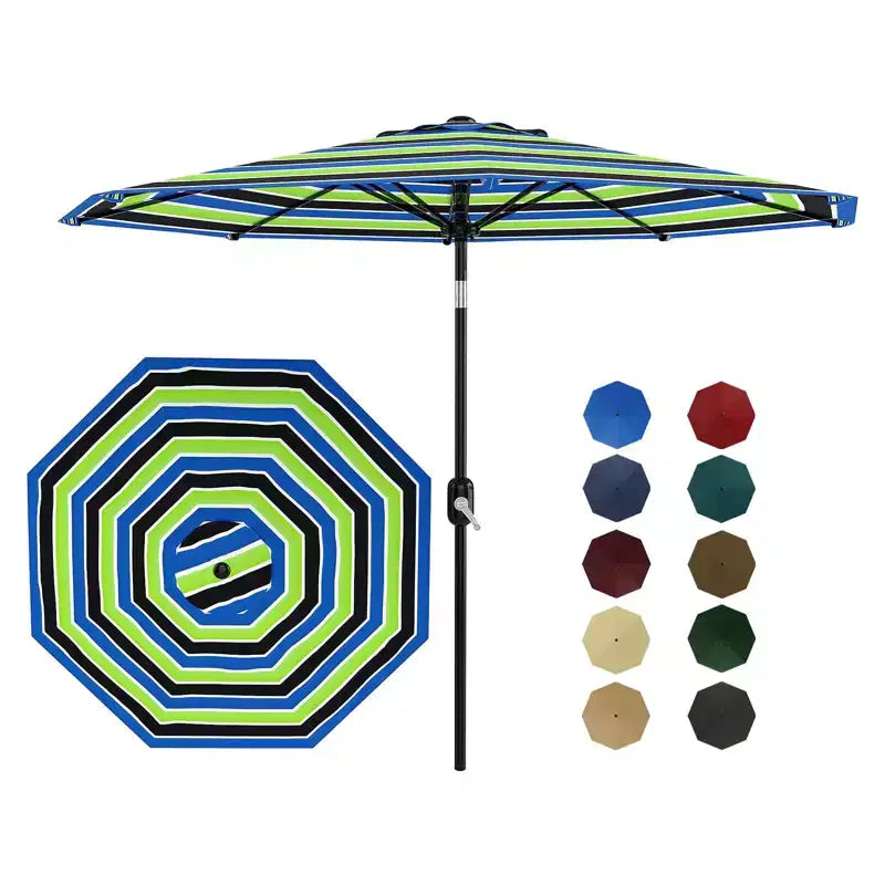 Parasol de terrasse de 2,74 m - Parasol de table d'extérieur avec 8 baleines robustes, manivelle et bouton d'inclinaison - Parasol droit pour piscine, terrasse, cour, jardin