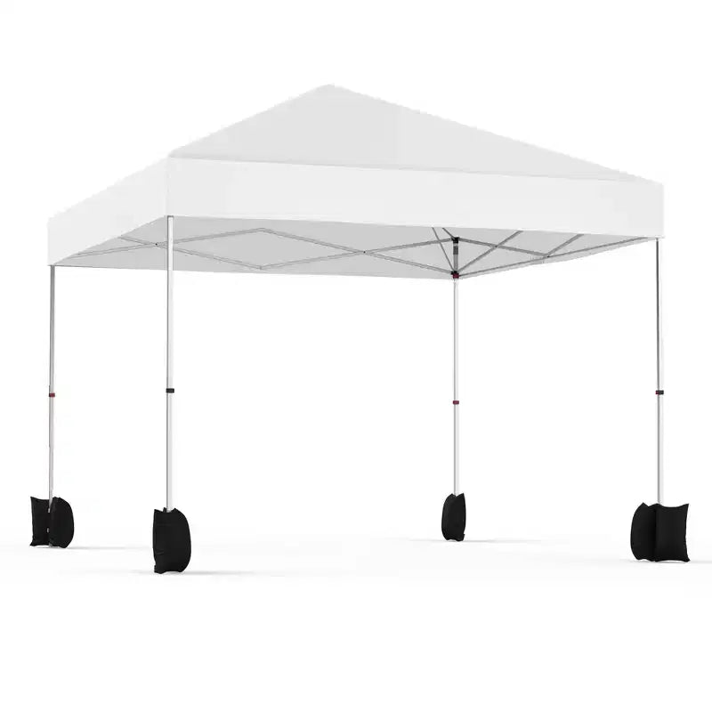 10ft Pop Up Canopy Tent, Instant Portable Outdoor Canopy Shelter with Roller Bag 4 Weight Bags, Heavy Duty Waterproof White Canopy for Beach Parties