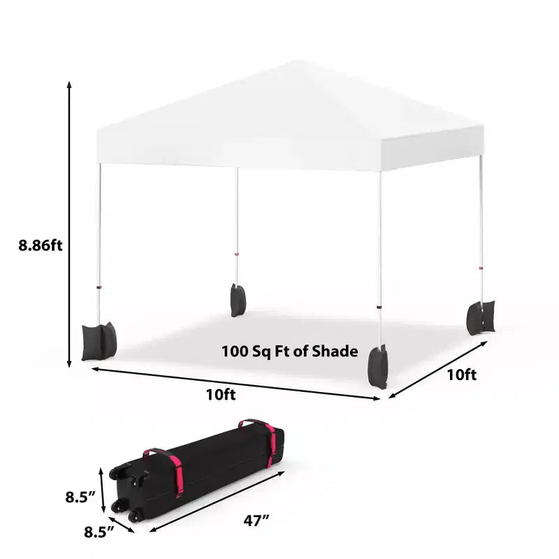 Tente escamotable 3x3m, abri d'extérieur portable instantané avec sac à roulettes 4 sacs de poids, auvent blanc imperméable robuste pour les fêtes de plage