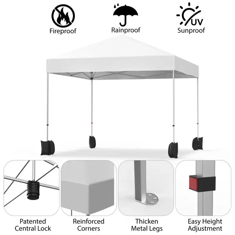 Tente escamotable 3x3m, abri d'extérieur portable instantané avec sac à roulettes 4 sacs de poids, auvent blanc imperméable robuste pour les fêtes de plage