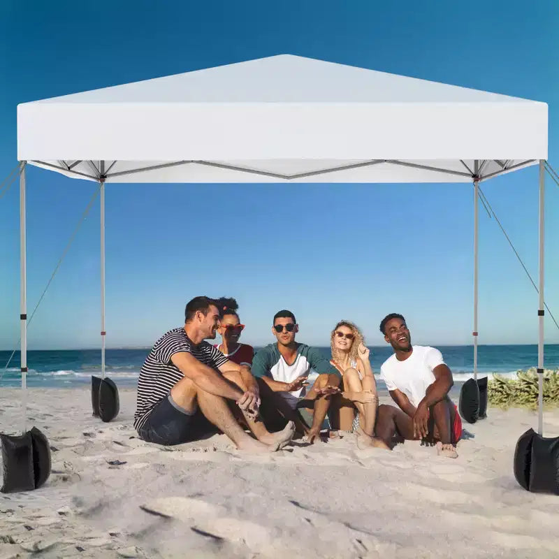 Tente escamotable 3x3m, abri d'extérieur portable instantané avec sac à roulettes 4 sacs de poids, auvent blanc imperméable robuste pour les fêtes de plage
