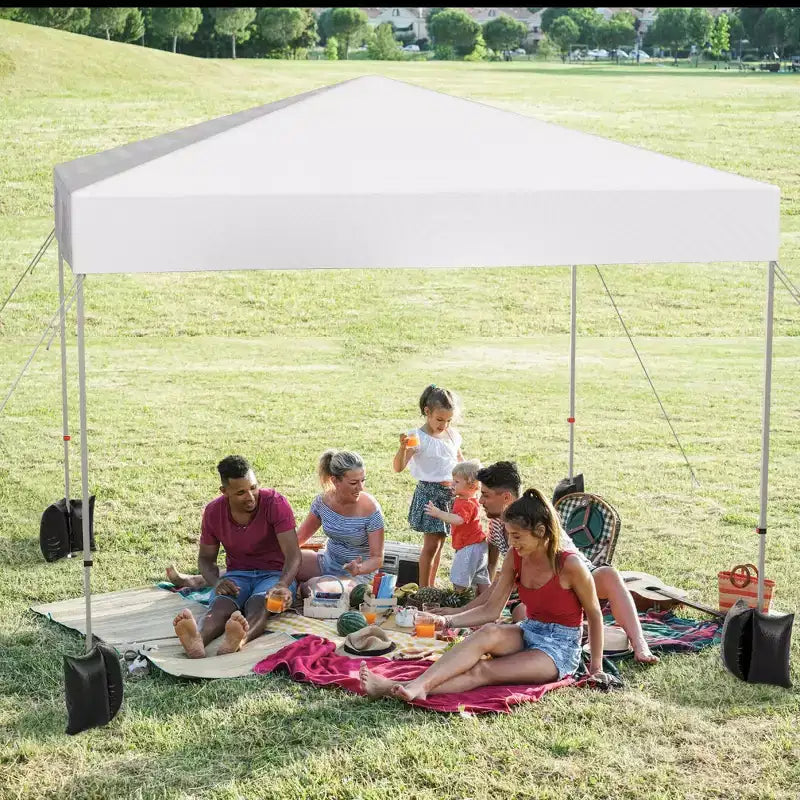 Tente escamotable 3x3m, abri d'extérieur portable instantané avec sac à roulettes 4 sacs de poids, auvent blanc imperméable robuste pour les fêtes de plage