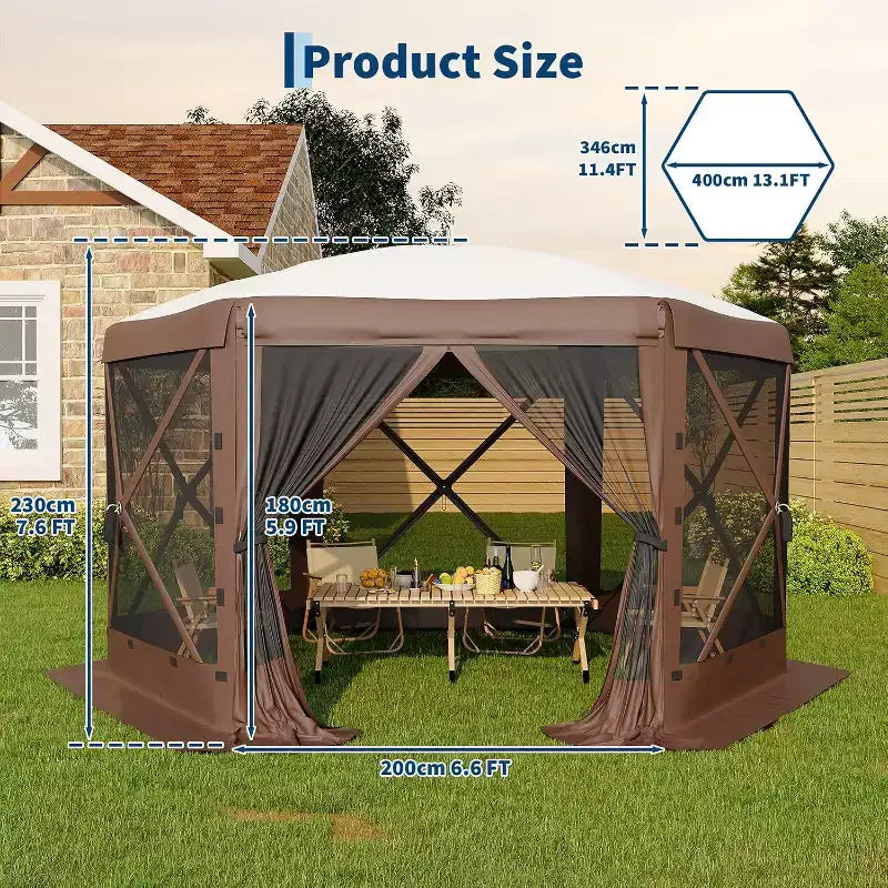 Tonnelle Pop Up 6 Côtés 3,96x3,96m, Grandes Tonnelles en Promotion avec Parois Latérales, Tonnelle Moustiquaire, Carpas para Patio, Abris Moustiquaires Portables