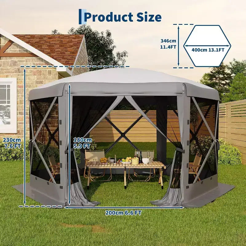 Tonnelle Pop Up 6 Côtés 3,96x3,96m, Grandes Tonnelles en Promotion avec Parois Latérales, Tonnelle Moustiquaire, Carpas para Patio, Abris Moustiquaires Portables