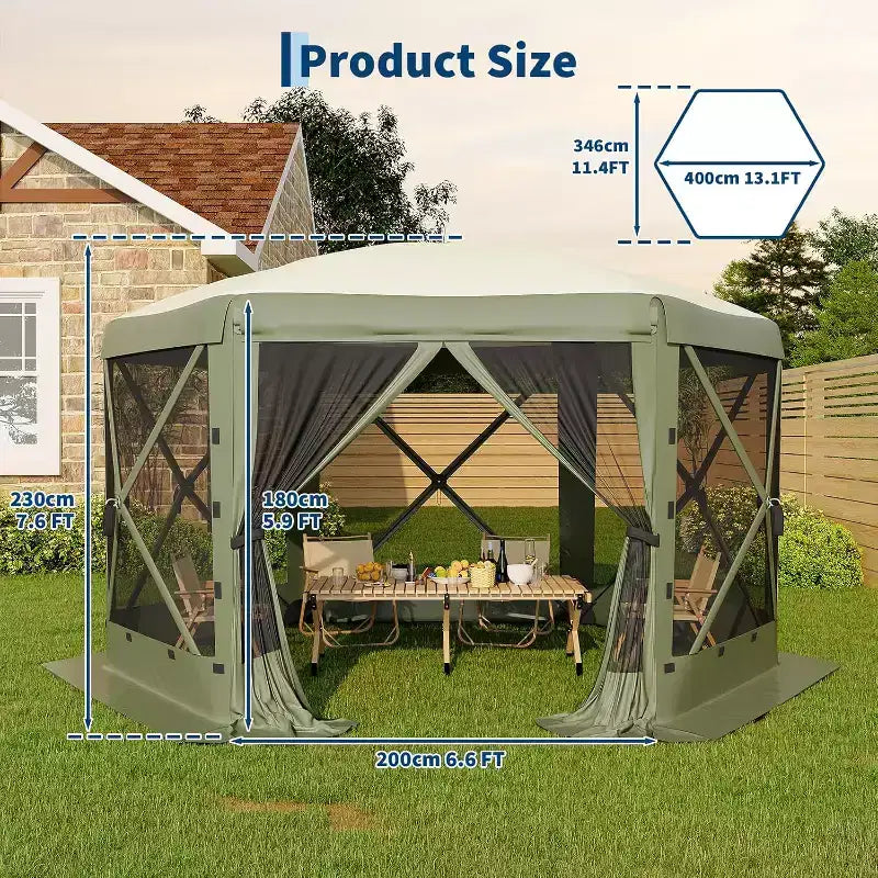 Tonnelle Pop Up 6 Côtés 3,96x3,96m, Grandes Tonnelles en Promotion avec Parois Latérales, Tonnelle Moustiquaire, Carpas para Patio, Abris Moustiquaires Portables
