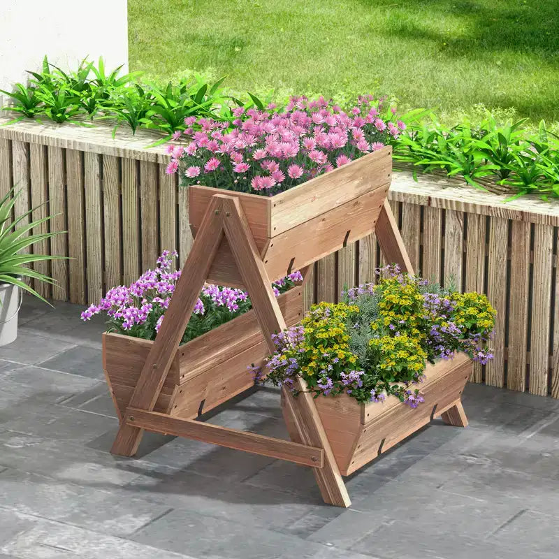 Jardinière surélevée verticale en bois à niveaux avec 3 bacs de culture Trous de drainage pour la culture d'herbes aromatiques 21 x 8 x 8,5/40 x 10 x 8,5
