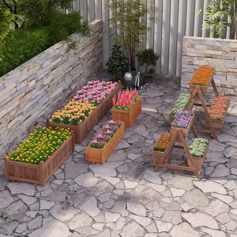 Jardinière surélevée verticale en bois à niveaux avec 3 bacs de culture Trous de drainage pour la culture d'herbes aromatiques 21 x 8 x 8,5/40 x 10 x 8,5