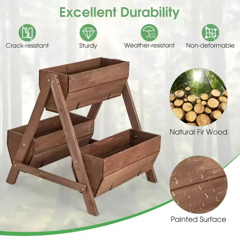 Jardinière surélevée verticale en bois à niveaux avec 3 bacs de culture Trous de drainage pour la culture d'herbes aromatiques 21 x 8 x 8,5/40 x 10 x 8,5