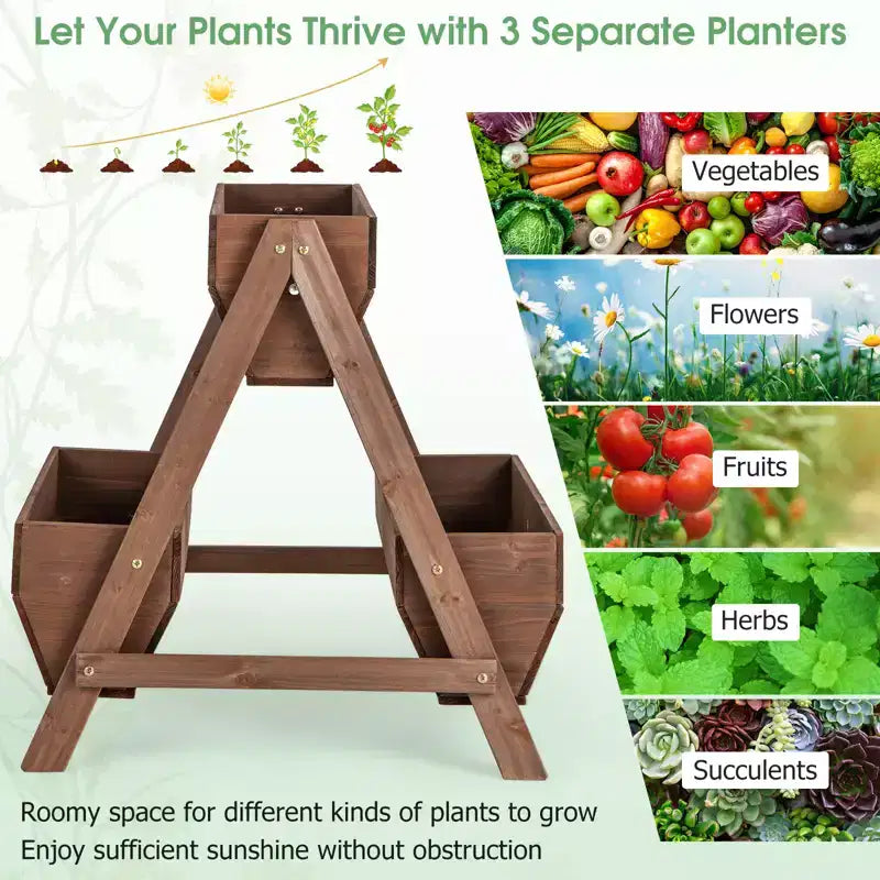 Jardinière surélevée verticale en bois à niveaux avec 3 bacs de culture Trous de drainage pour la culture d'herbes aromatiques 21 x 8 x 8,5/40 x 10 x 8,5