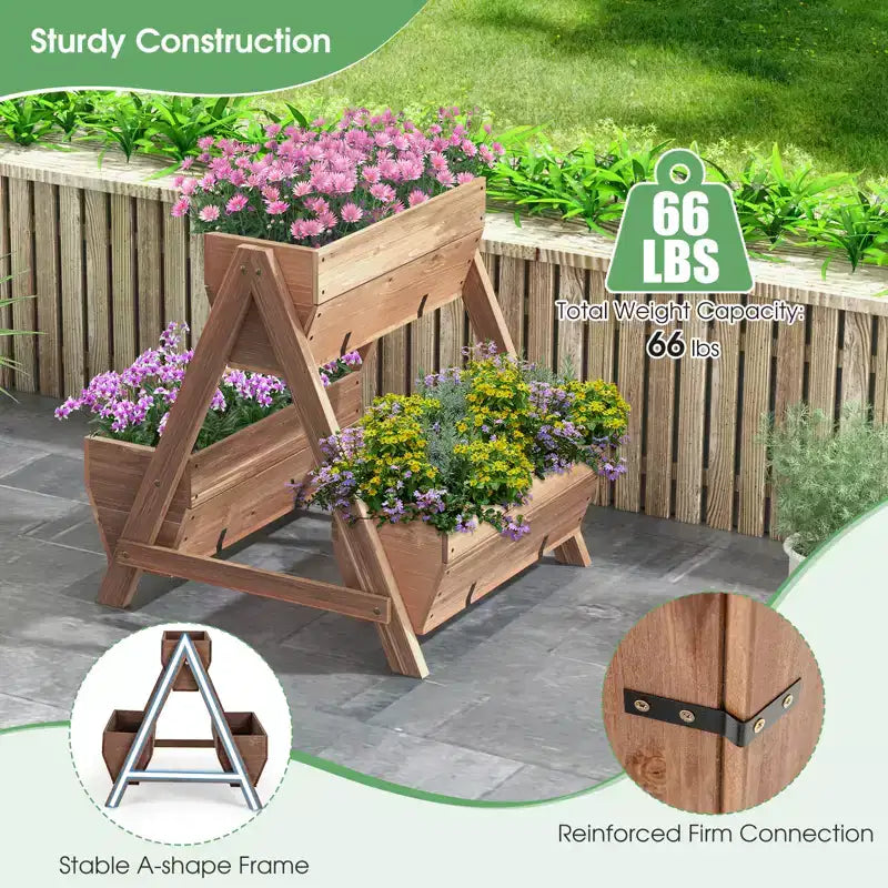 Jardinière surélevée verticale en bois à niveaux avec 3 bacs de culture Trous de drainage pour la culture d'herbes aromatiques 21 x 8 x 8,5/40 x 10 x 8,5