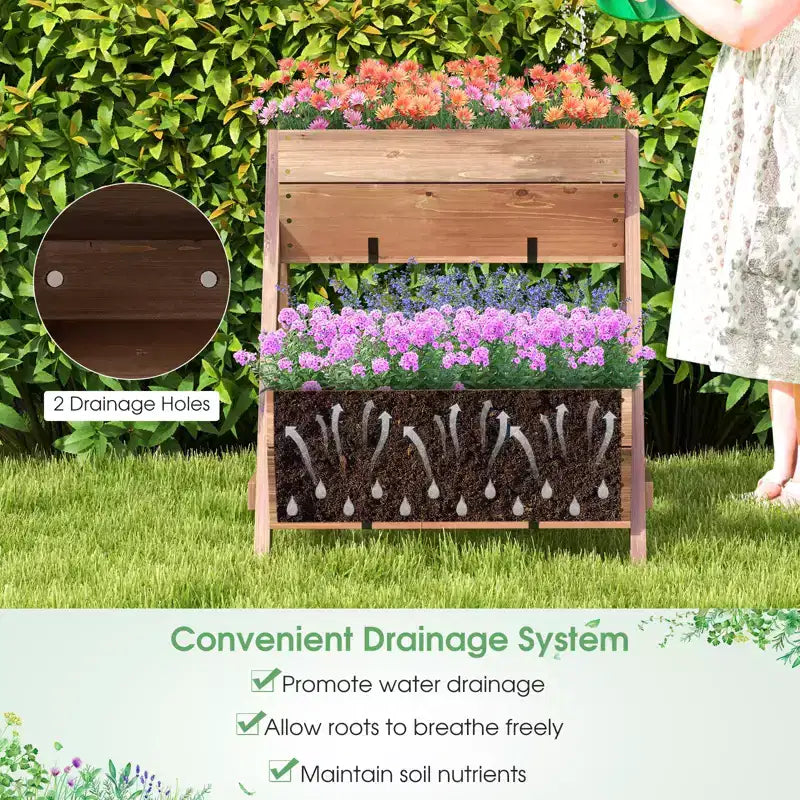 Jardinière surélevée verticale en bois à niveaux avec 3 bacs de culture Trous de drainage pour la culture d'herbes aromatiques 21 x 8 x 8,5/40 x 10 x 8,5