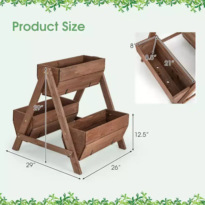 Jardinière surélevée verticale en bois à niveaux avec 3 bacs de culture Trous de drainage pour la culture d'herbes aromatiques 21 x 8 x 8,5/40 x 10 x 8,5