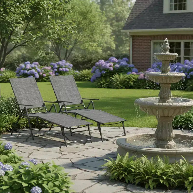 Lot de 2 chaises longues de jardin pliantes avec dossiers réglables sur 6 positions - Beige/Gris