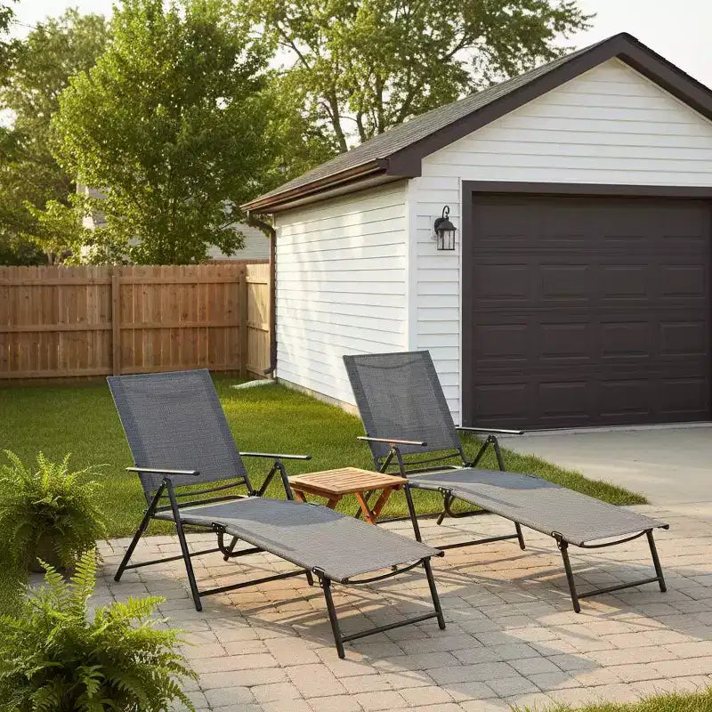 Lot de 2 chaises longues de jardin pliantes avec dossiers réglables sur 6 positions - Beige/Gris