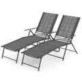 Gymax 2PC Outdoor Folding Chaise Lounge Chairs with 6-Position Adjustable Backrests Tan/Gray