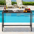 Table de bar d'extérieur, table de bar de patio de 140 x 38 cm, plateau étanche et cadre métallique robuste, tables à manger rectangulaires hauteur comptoir, noir