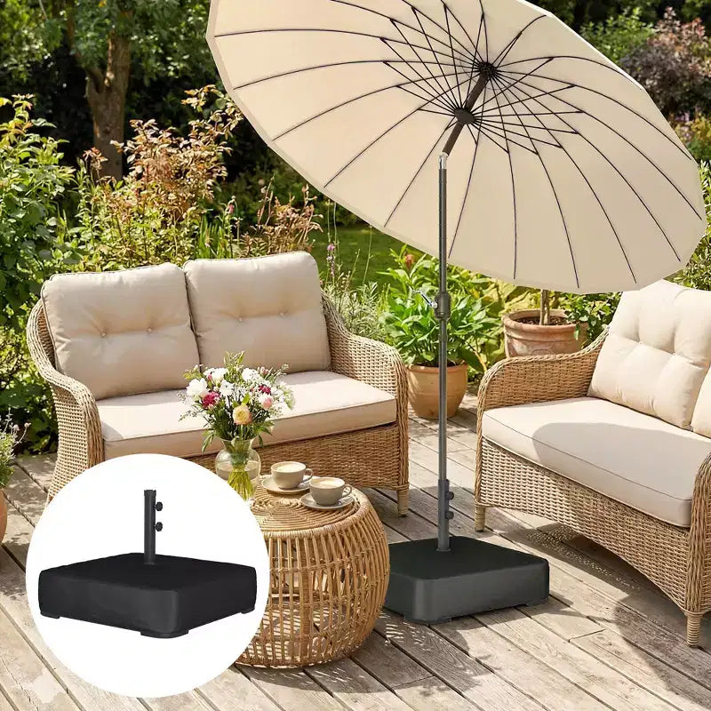 Pied de parasol de terrasse lesté de sable 176 lb support de parasol d'extérieur avec base en croix pour poteaux de 1,9 po Noir
