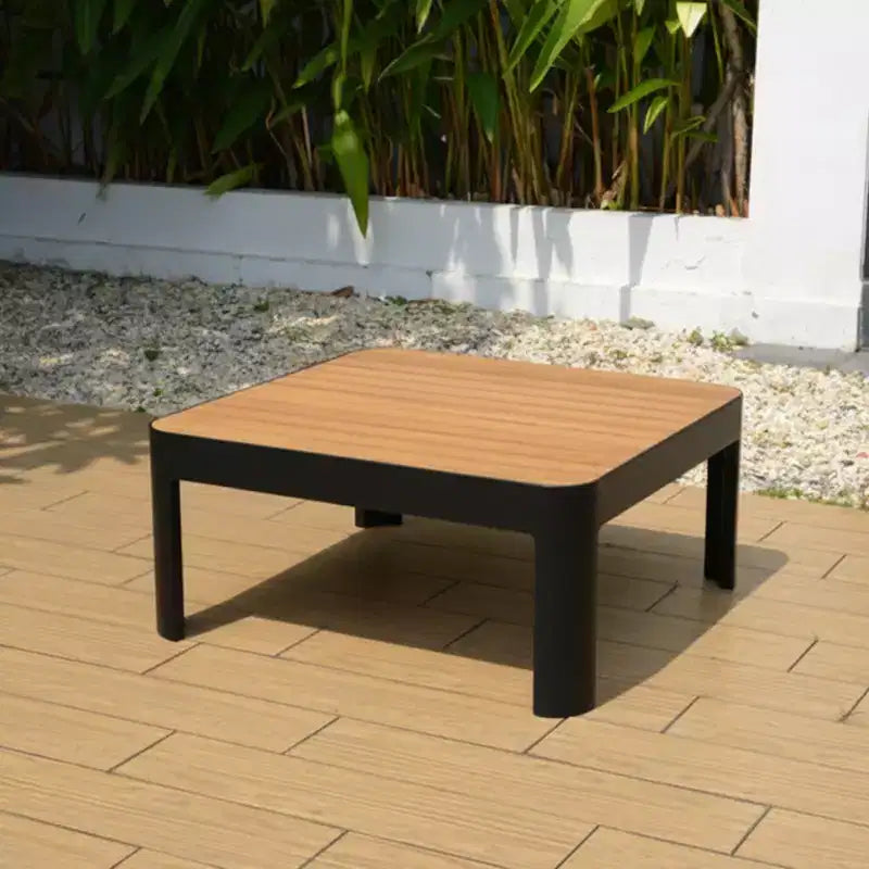 Table basse de patio en bois de teck 100 % FSC et aluminium noir