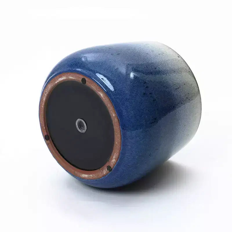 Pot de fleurs rond en céramique émaillée bleu de 11,6 de diamètre, pot de fleurs moderne intérieur/extérieur avec drainage