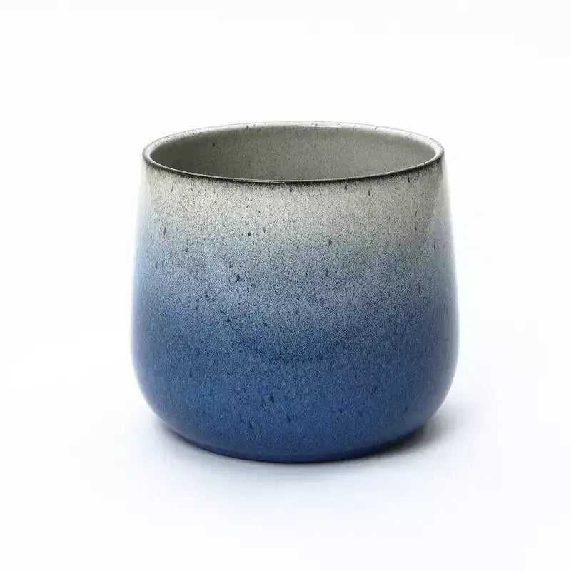 Pot de fleurs rond en céramique émaillée bleu de 11,6 de diamètre, pot de fleurs moderne intérieur/extérieur avec drainage
