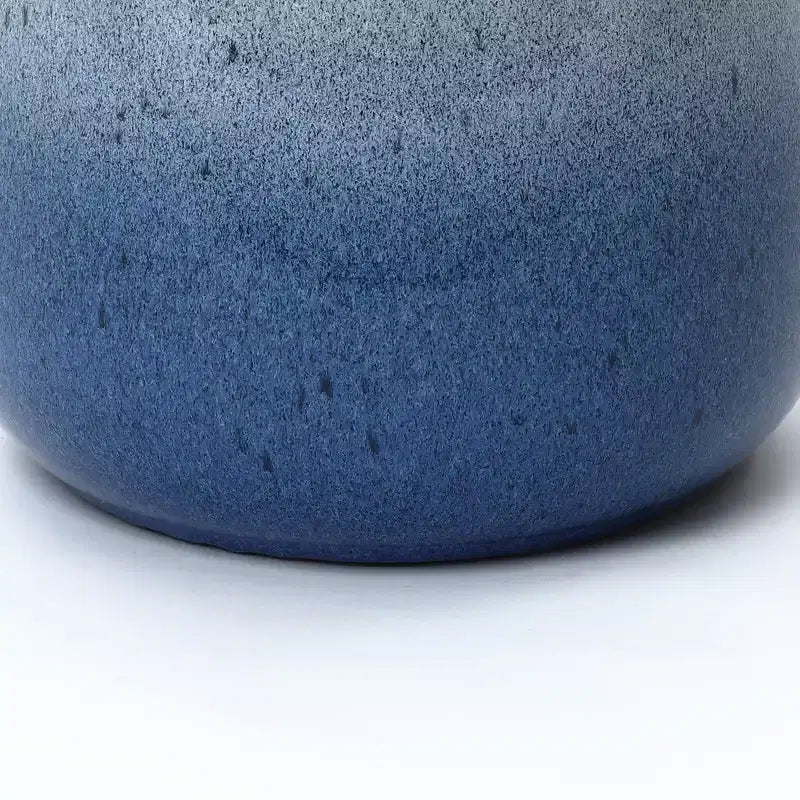 Pot de fleurs rond en céramique émaillée bleu de 11,6 de diamètre, pot de fleurs moderne intérieur/extérieur avec drainage