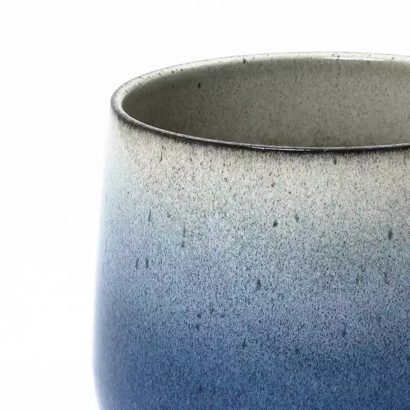 Pot de fleurs rond en céramique émaillée bleu de 11,6 de diamètre, pot de fleurs moderne intérieur/extérieur avec drainage