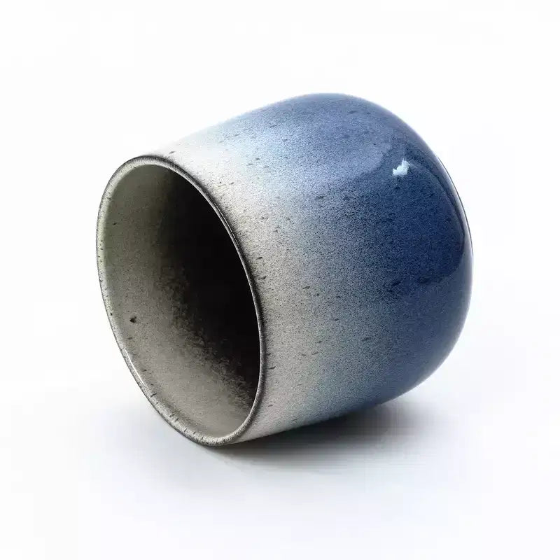 Pot de fleurs rond en céramique émaillée bleu de 11,6 de diamètre, pot de fleurs moderne intérieur/extérieur avec drainage