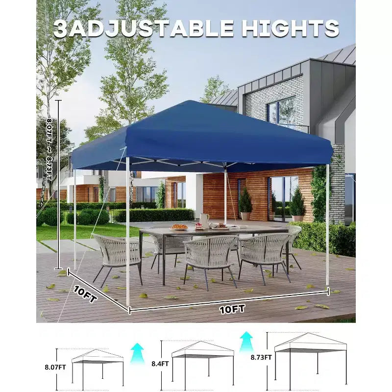 Tente tonnelle escamotable 10x10 - Montage facile à une poussée, 3 hauteurs réglables, 4 sacs de sable, sac de transport, abri solaire extérieur pour camping, fêtes, événements
