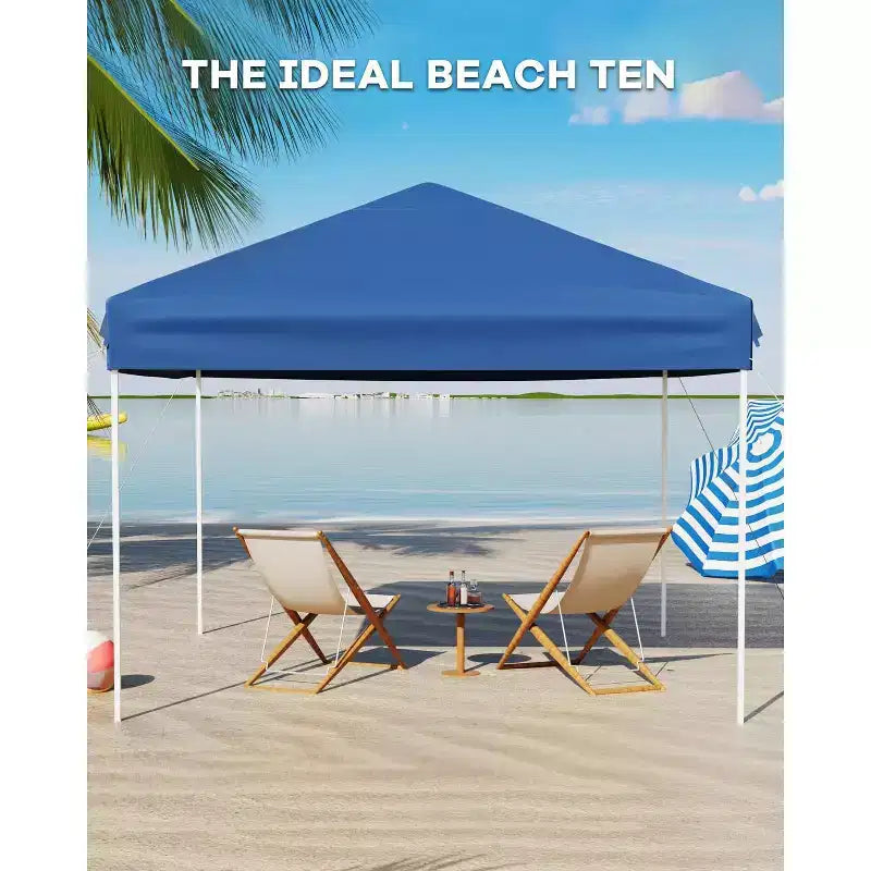 Tente tonnelle escamotable 10x10 - Montage facile à une poussée, 3 hauteurs réglables, 4 sacs de sable, sac de transport, abri solaire extérieur pour camping, fêtes, événements