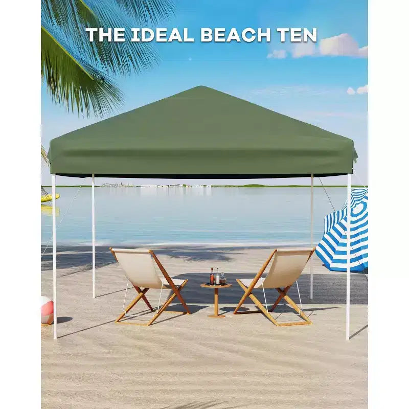 Tente tonnelle escamotable 10x10 - Montage facile à une poussée, 3 hauteurs réglables, 4 sacs de sable, sac de transport, abri solaire extérieur pour camping, fêtes, événements