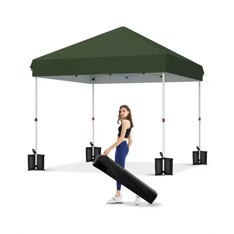 Tente tonnelle escamotable 10x10 - Montage facile à une poussée, 3 hauteurs réglables, 4 sacs de sable, sac de transport, abri solaire extérieur pour camping, fêtes, événements