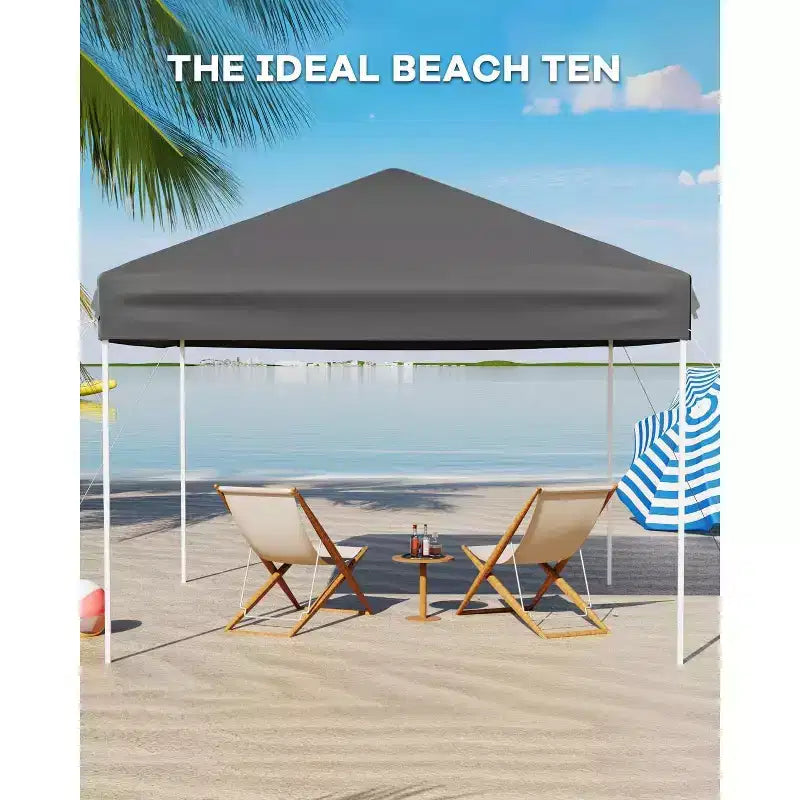 Tente tonnelle escamotable 10x10 - Montage facile à une poussée, 3 hauteurs réglables, 4 sacs de sable, sac de transport, abri solaire extérieur pour camping, fêtes, événements