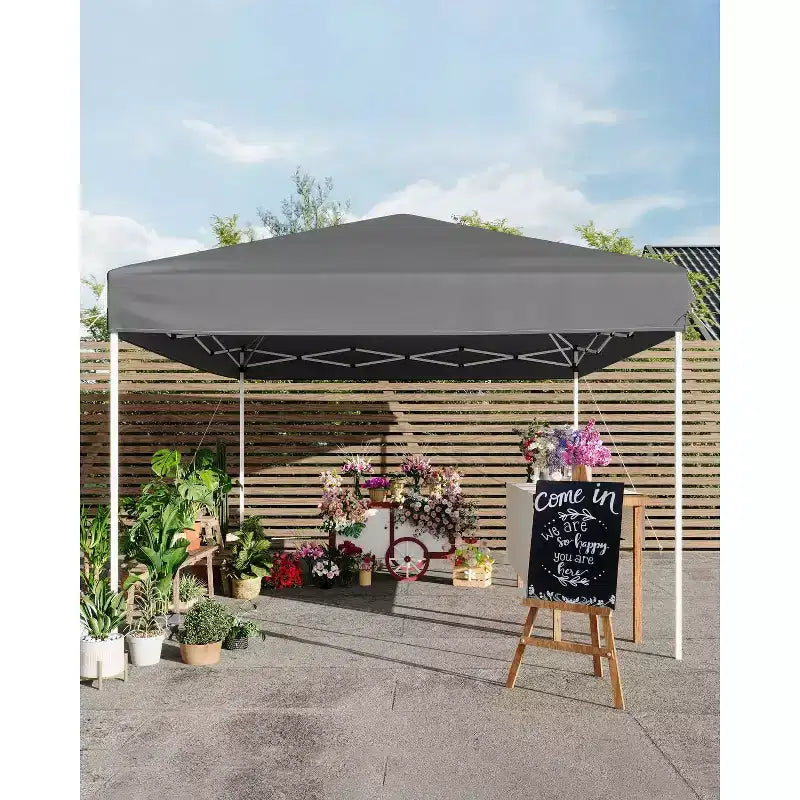 Tente tonnelle escamotable 10x10 - Montage facile à une poussée, 3 hauteurs réglables, 4 sacs de sable, sac de transport, abri solaire extérieur pour camping, fêtes, événements