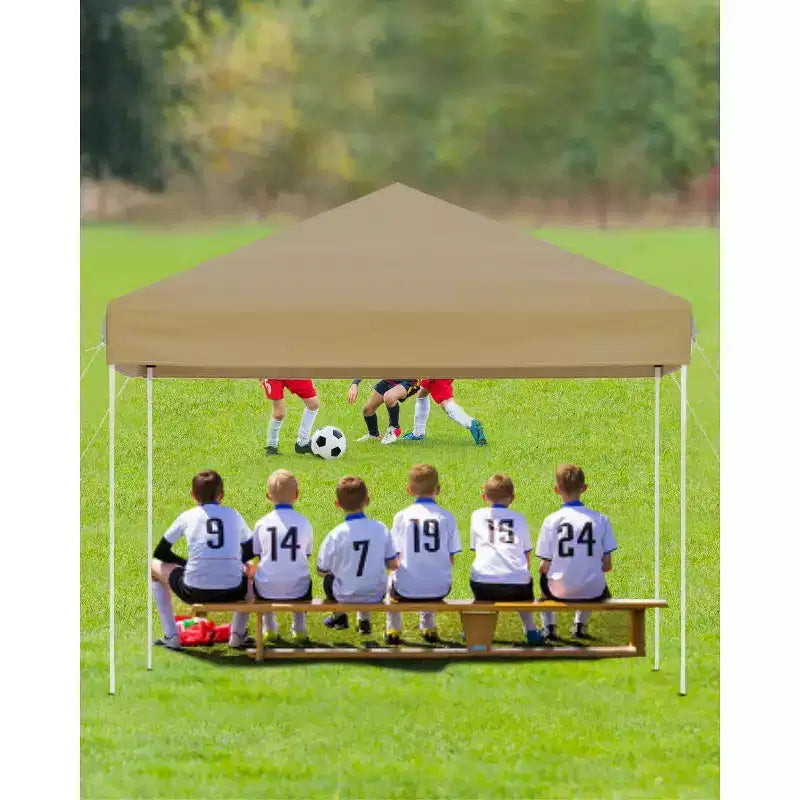 Tente tonnelle escamotable 10x10 - Montage facile à une poussée, 3 hauteurs réglables, 4 sacs de sable, sac de transport, abri solaire extérieur pour camping, fêtes, événements