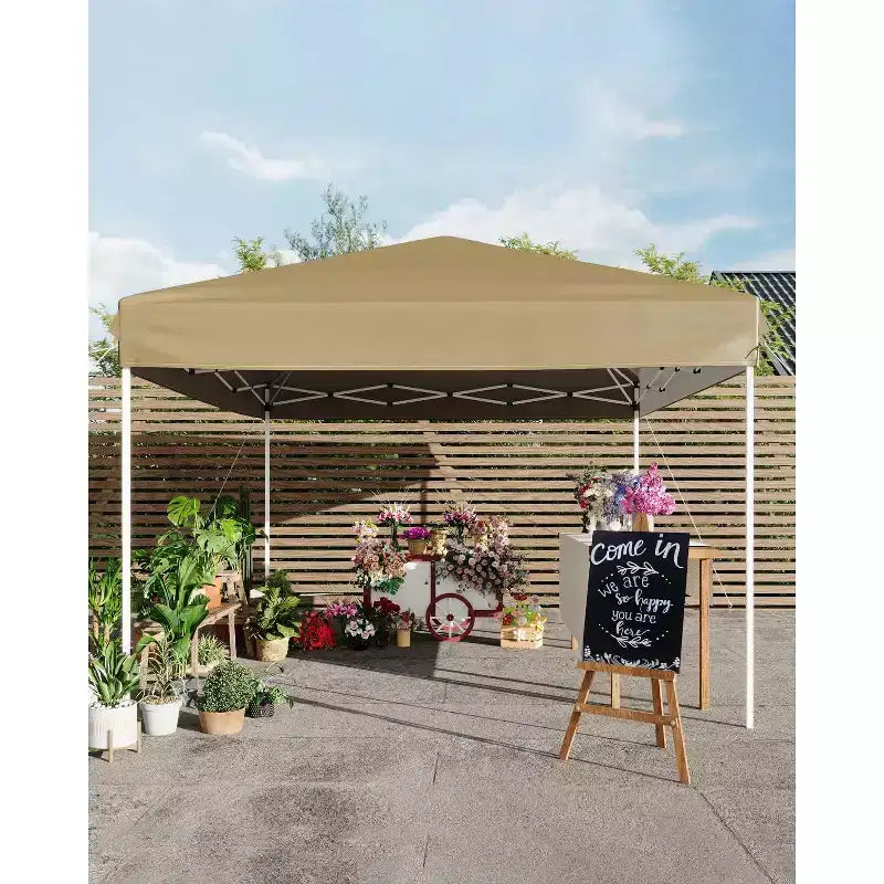 Tente tonnelle escamotable 10x10 - Montage facile à une poussée, 3 hauteurs réglables, 4 sacs de sable, sac de transport, abri solaire extérieur pour camping, fêtes, événements