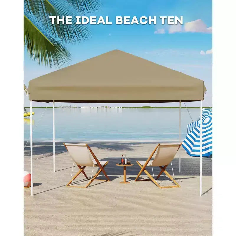 Tente tonnelle escamotable 10x10 - Montage facile à une poussée, 3 hauteurs réglables, 4 sacs de sable, sac de transport, abri solaire extérieur pour camping, fêtes, événements