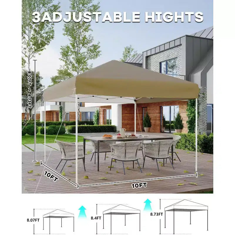 Tente tonnelle escamotable 10x10 - Montage facile à une poussée, 3 hauteurs réglables, 4 sacs de sable, sac de transport, abri solaire extérieur pour camping, fêtes, événements