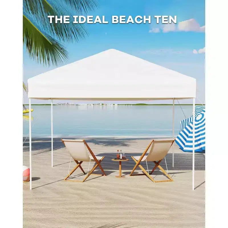 Tente tonnelle escamotable 10x10 - Montage facile à une poussée, 3 hauteurs réglables, 4 sacs de sable, sac de transport, abri solaire extérieur pour camping, fêtes, événements