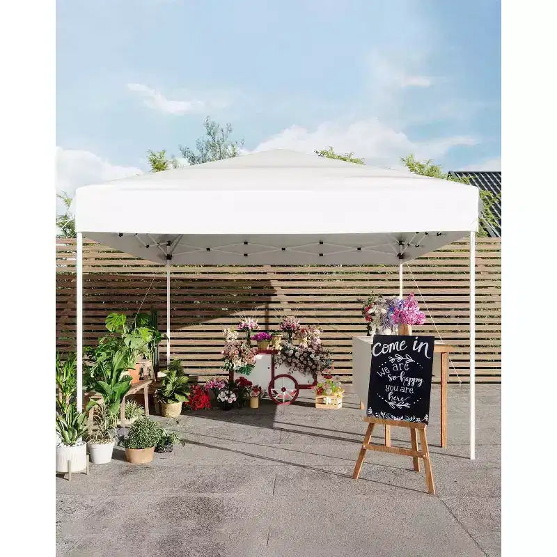 Tente tonnelle escamotable 10x10 - Montage facile à une poussée, 3 hauteurs réglables, 4 sacs de sable, sac de transport, abri solaire extérieur pour camping, fêtes, événements