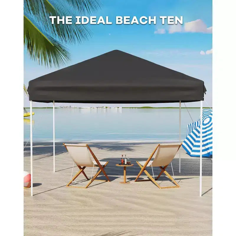 Tente tonnelle escamotable 10x10 - Montage facile à une poussée, 3 hauteurs réglables, 4 sacs de sable, sac de transport, abri solaire extérieur pour camping, fêtes, événements