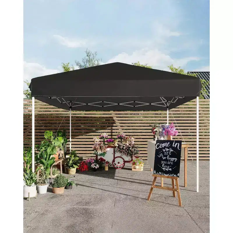 Tente tonnelle escamotable 10x10 - Montage facile à une poussée, 3 hauteurs réglables, 4 sacs de sable, sac de transport, abri solaire extérieur pour camping, fêtes, événements