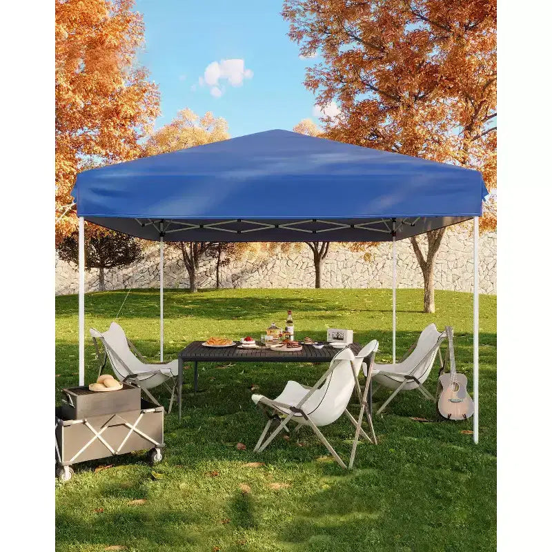Tente tonnelle escamotable 10x10 - Montage facile à une poussée, 3 hauteurs réglables, 4 sacs de sable, sac de transport, abri solaire extérieur pour camping, fêtes, événements