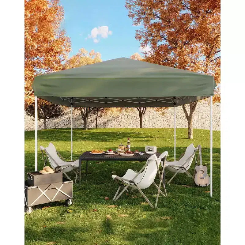 Tente tonnelle escamotable 10x10 - Montage facile à une poussée, 3 hauteurs réglables, 4 sacs de sable, sac de transport, abri solaire extérieur pour camping, fêtes, événements