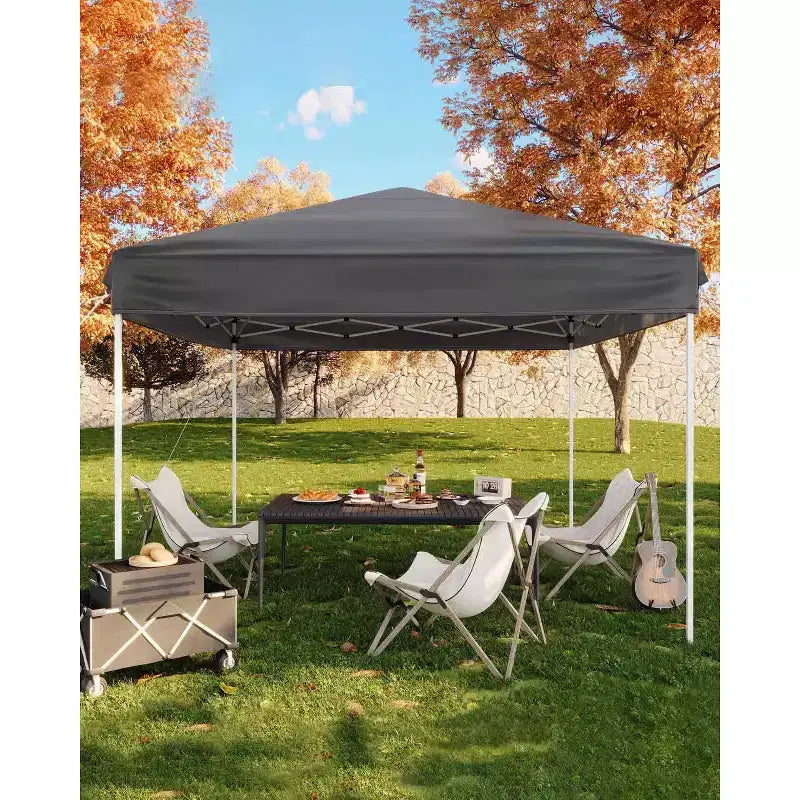Tente tonnelle escamotable 10x10 - Montage facile à une poussée, 3 hauteurs réglables, 4 sacs de sable, sac de transport, abri solaire extérieur pour camping, fêtes, événements