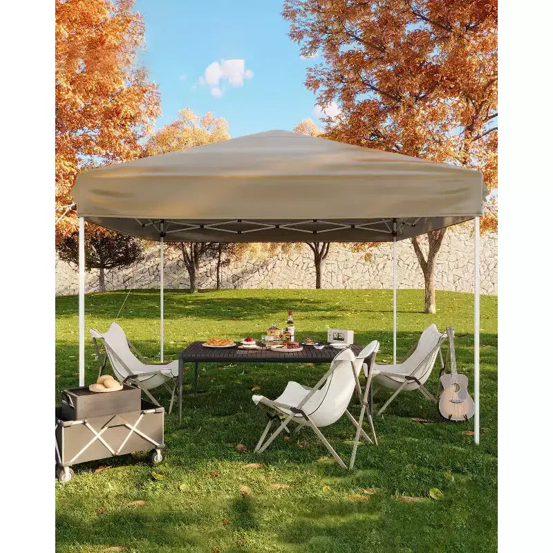 Tente tonnelle escamotable 10x10 - Montage facile à une poussée, 3 hauteurs réglables, 4 sacs de sable, sac de transport, abri solaire extérieur pour camping, fêtes, événements