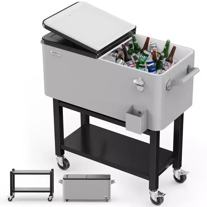 Karl Home Silver Gray 80 Qt. Double-Tray Rolling Cooler