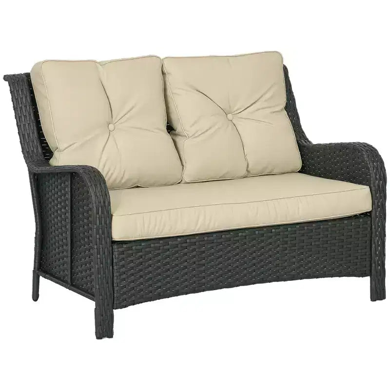 Outsunny Thick Cushioned 3-Seater Outdoor Sofa, Curved Armrests Outdoor Couch