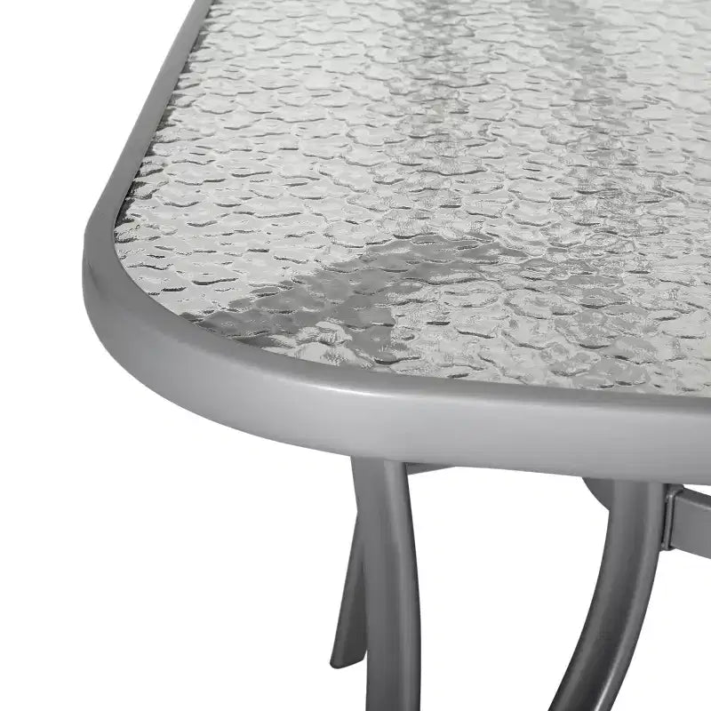 Table de patio de qualité commerciale avec dessus en verre trempé avec trou pour parasol et cadre en tube d'acier