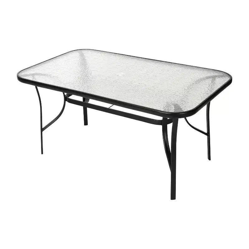 Flash Furniture Tory Commercial Grade Patio Table with Tempered Glass Top with Umbrella Hole and Steel Tube Frame