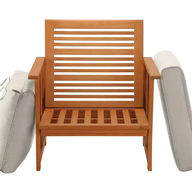 Fauteuil club en bois d'eucalyptus Grandis avec coussin, beige